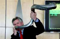 James Allan Blowing the Kudu Horn at the Sable Platinum Listing